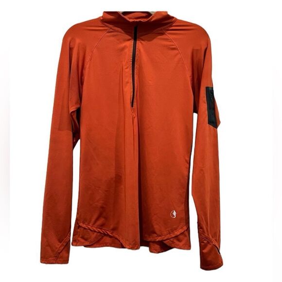 Icyzone Women's orange athletic running track jacket 1/2 zip black mesh back - Picture 3 of 14